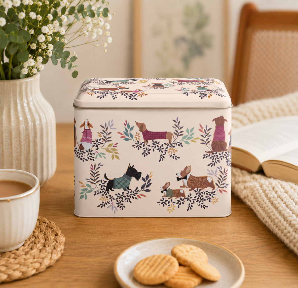 Sara Miller Dapper Dogs Large Food Storage Tin Pink Kitchen Dining Accessory