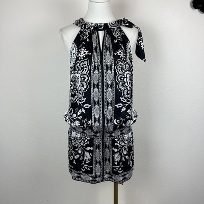 #ad #ad White House Black Market Top Womens Medium Black Silk Floral Boho Whimsigoth $26.99