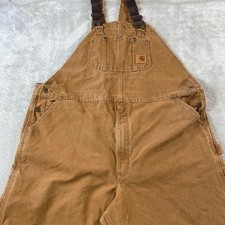 Carhartt Bib Overalls Mens 46x32 Brown Duck Double Knee Workwear Outdoor R06 211