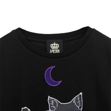 LISTEN FLAVOR Dangerous Black Cat Sheer Panel Top Black/Purple 