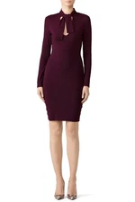 Susana Monaco Bordeaux Tie Neck Sheath Dress Plum Wine Long Sleeve Size S Plunge