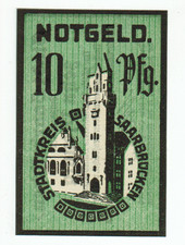 GERMANY NOTGELD 10 PFENNIG STADT-SAARBRUCKEN 1919 UNC
