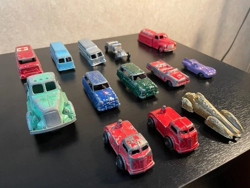 Vintage Diecast Toy Metal Cars Lot - Tootsie, Dinky, Midgetoy Antiques, Trucks