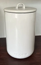 Threshold Stoneware Hand Lettered FLOUR White canister for food storage w lid