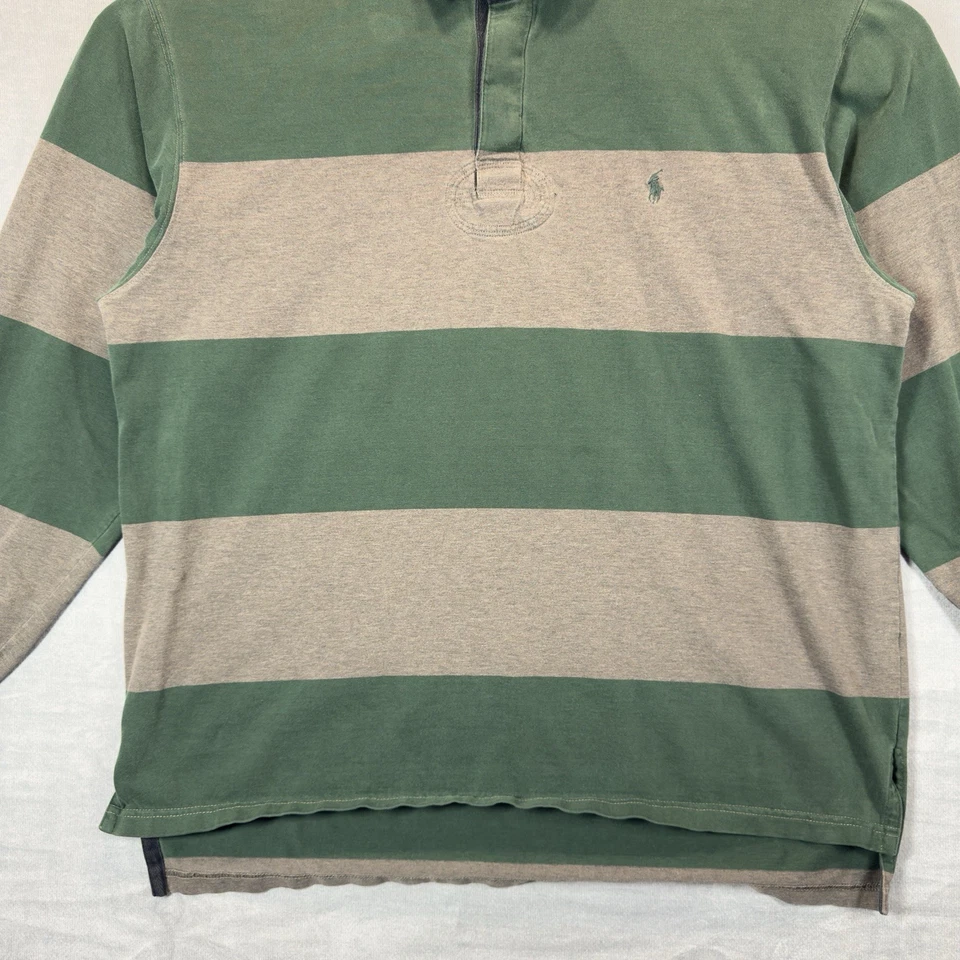 Polo Ralph Lauren Rugby Striped Shirt Mens Large Green Beige Long Sleeve Vintage - Image 4 of 4