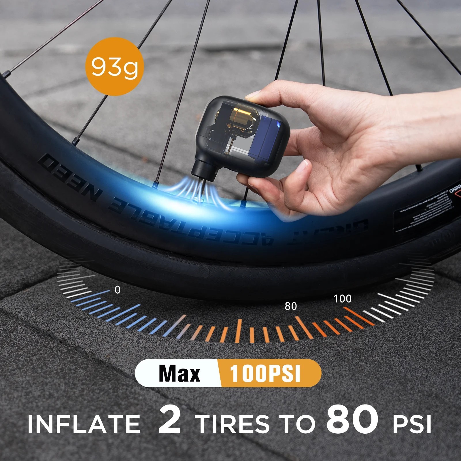 Pompa Elettrica Bicicletta 100PSI Pneumatici Bici Portatile Ricaricabile - Miniatura 2