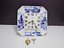 8 Day Germany Blue & White Delft 8-3/4" Wall Clock w/ Pendulum & Key SEIZED
