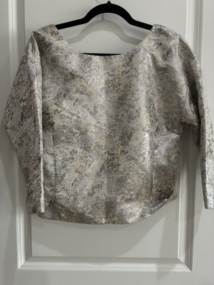Line & Dot silver Foil Print Bow back top S