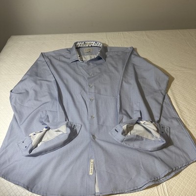 C-LAB NYC Dress Shirt MenXXL Blue Check 18 1/2 35-36 Fit 4-Way Stretch Modern
