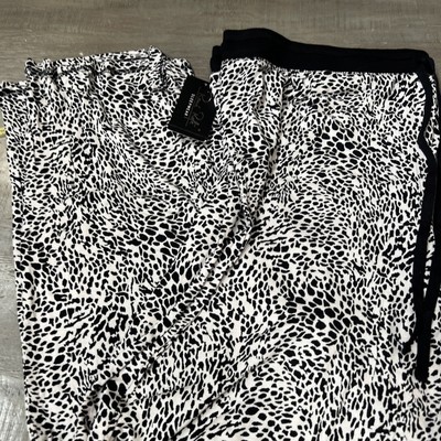 RENE ROFE Womens Size 2X Stretch White Black Leopard Silky Lounge Sleep Pants