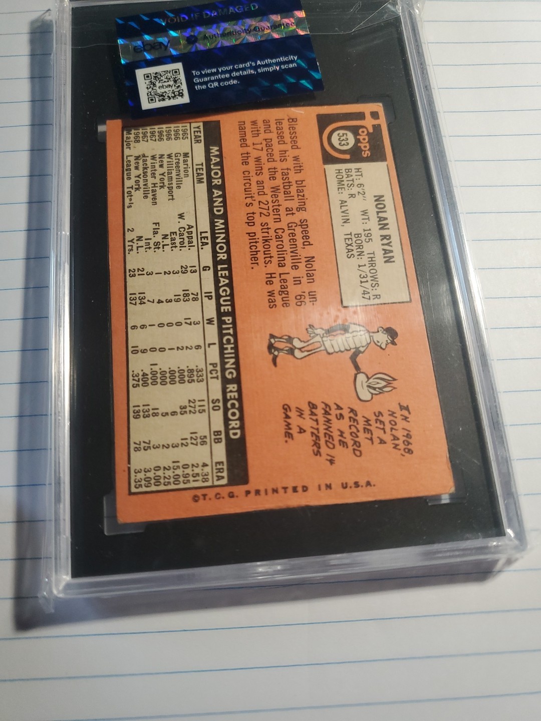 1969 Topps Nolan Ryan SGC 4 view 10