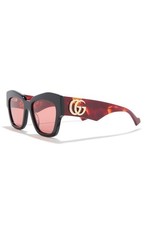New Gucci Women 55mm Cat Eye Sunglasses Authentic Black Havana Orange