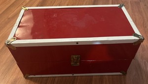 Vintage Red & White Metal Doll & Wardrobe Trunk 16"x8”x8” 1950s