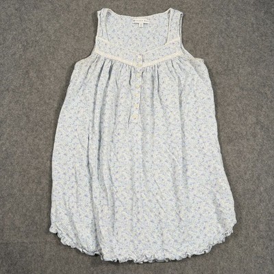 Eileen West Floral Sleeveless Ruffle Trim Henley Nightgown Women's Size XS