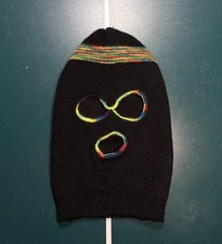 Vintage 70s Knit Ski Mask Balaclava Robber 3 Hole Black Multi Colored Knit