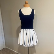 Vintage Hampton Court Tennis Pickleball Dress Mini Blue White Stripe fits XS S