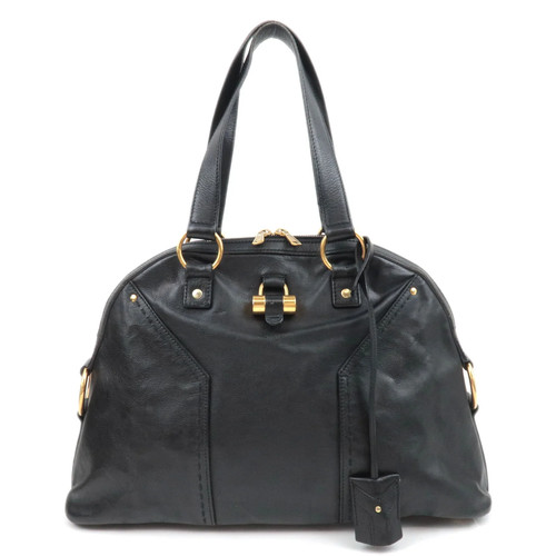 SAINT LAURENT YSL Muse Leather Handbag Black Gold HDW 156464 Authentic
