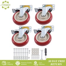 Caster Wheels 5 Inch Heavy Duty Set of 4 Swivel with Dual Locking 3000lbs Red
