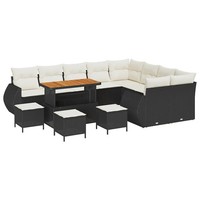 Gartensofa-Set Mit Kissen 13-Tlg Poly Rattan Schwarz Creme