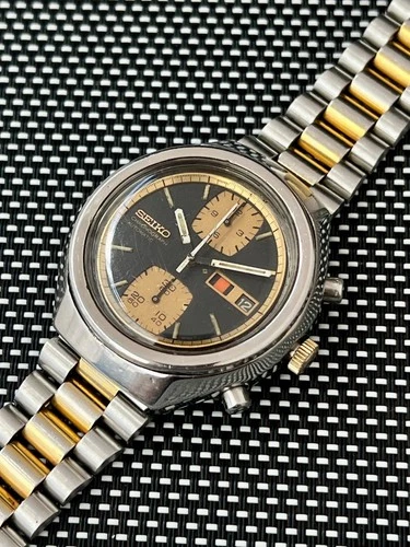 SEIKO 6138-8030 Automatic Chronograph Watch Vintage Men's John Player Black Dial