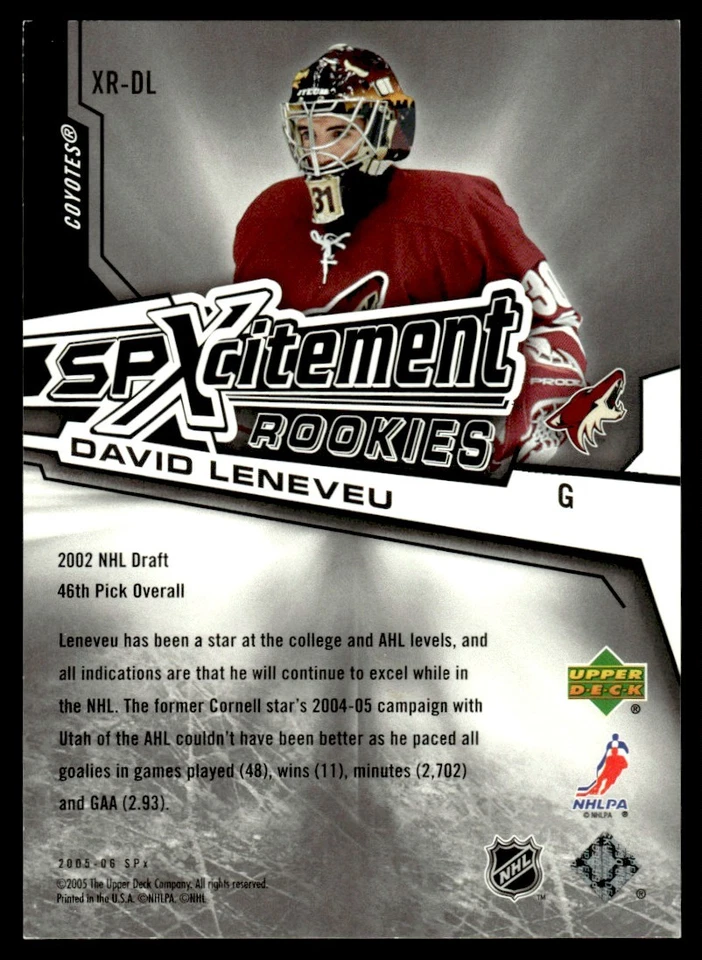 2005-06 SPx Xcitement Rookies David Leneveu Phoenix Coyotes #XR-DL - Image 2 of 2
