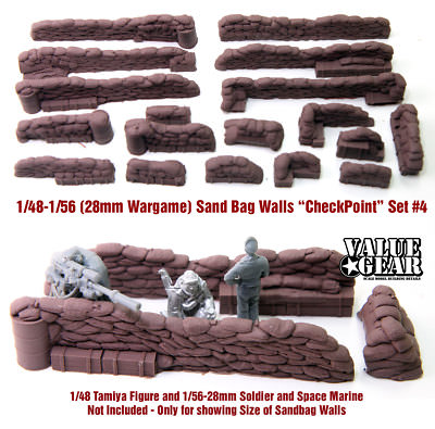 1/48 - 1/56 (28mm Wargame) Sandbag Walls Set #4 ''Check Point'' - Value Gear Resin