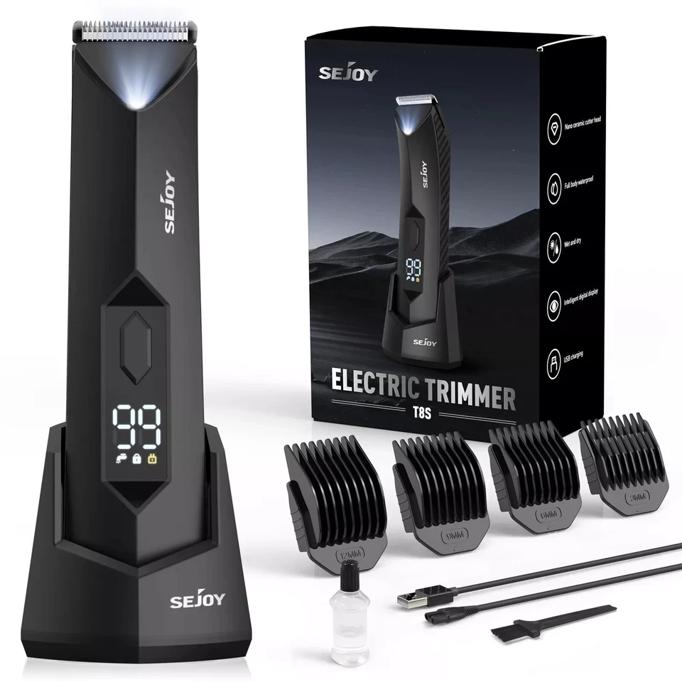 SEJOY Balls Trimmer for Men's Pubic Body Groomer Waterproof Ceramic Blade Shaver
