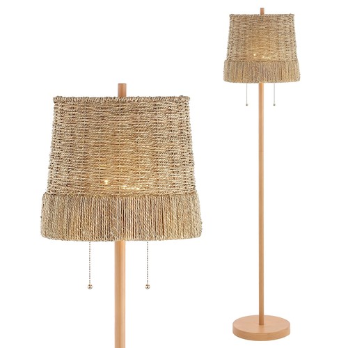 JYL3091A Ocata 61" 2-Light Coastal Bohemian Iron/Rattan LED Floor Lamp with P...