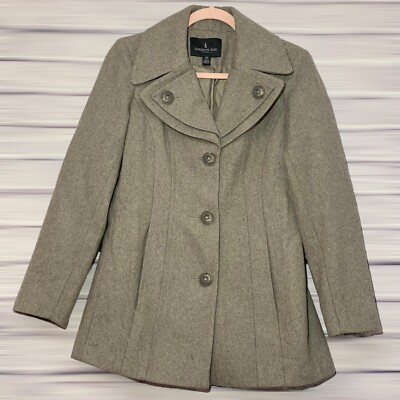 London Fog Lined Gray Wool Blend Women's Pea Coat Blazer Front Pockets  XS