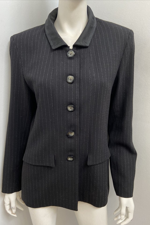 Like new! SUSIE GALLAGHER [sz 14] black 100% wool pinstripe lined Jacket 