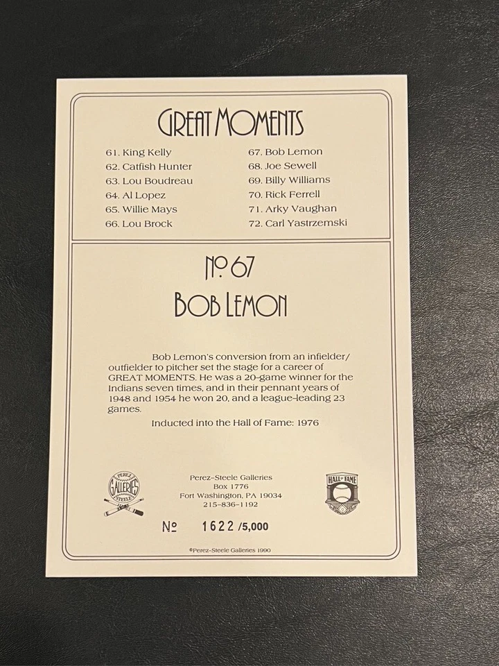 Bob Lemon Hand Signed Baseball Perez-Steele Great Moments LE /5000 - Image 3 of 3