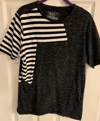 Men s Broken Threads Solid Blk Heather And Stripes Tee T-Shirt Lrg