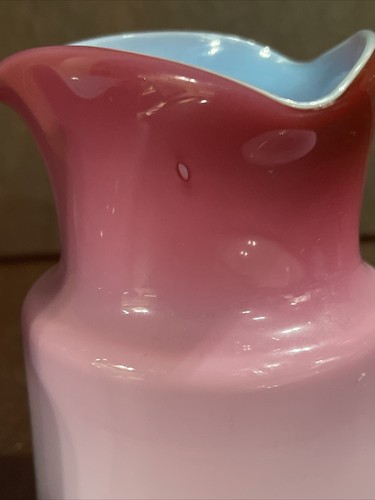 2 antike "Wildrose" Pfirsichblas Satin Vase blau innen RAR rosa - Bild 9 von 10
