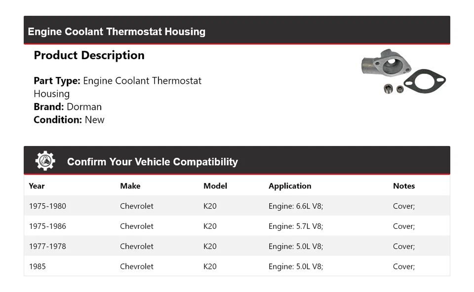 Carcasa termostato refrigerante motor Chevrolet K20 Dorman 1975-1986 1976 1977 Foto 2 de 4