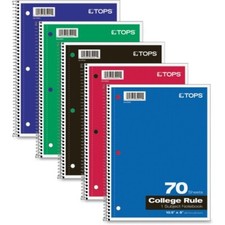 TOPS Wirebound 1-Subject Notebook, College Rule, 8 x 10-1/2, White, One Notebook