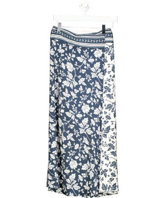 Ba&sh Blue Two Tone Floral Midi Skirt UK 6