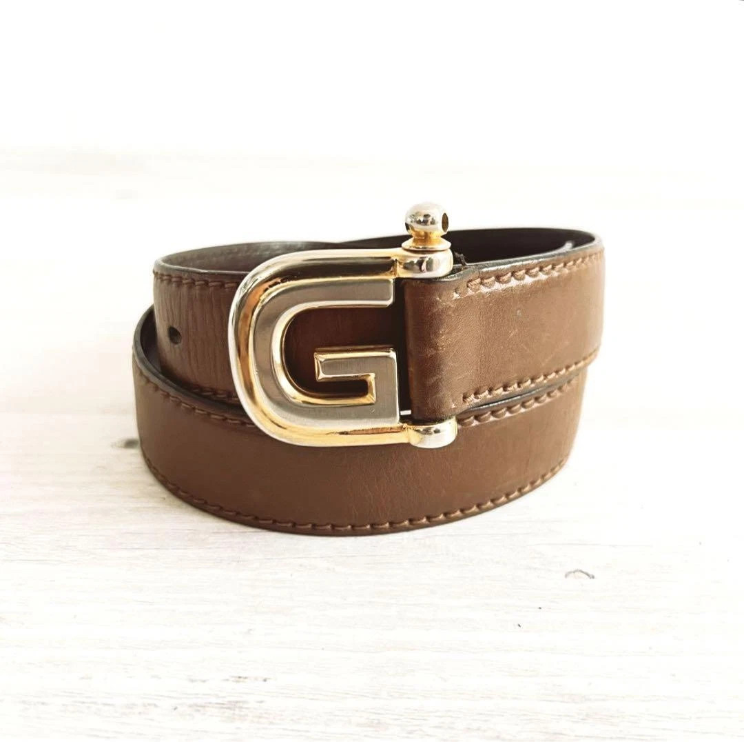 GUCCI Ancienne Ceinture Gucci Cuir Boucle G Marron Mode Femme Accessoire