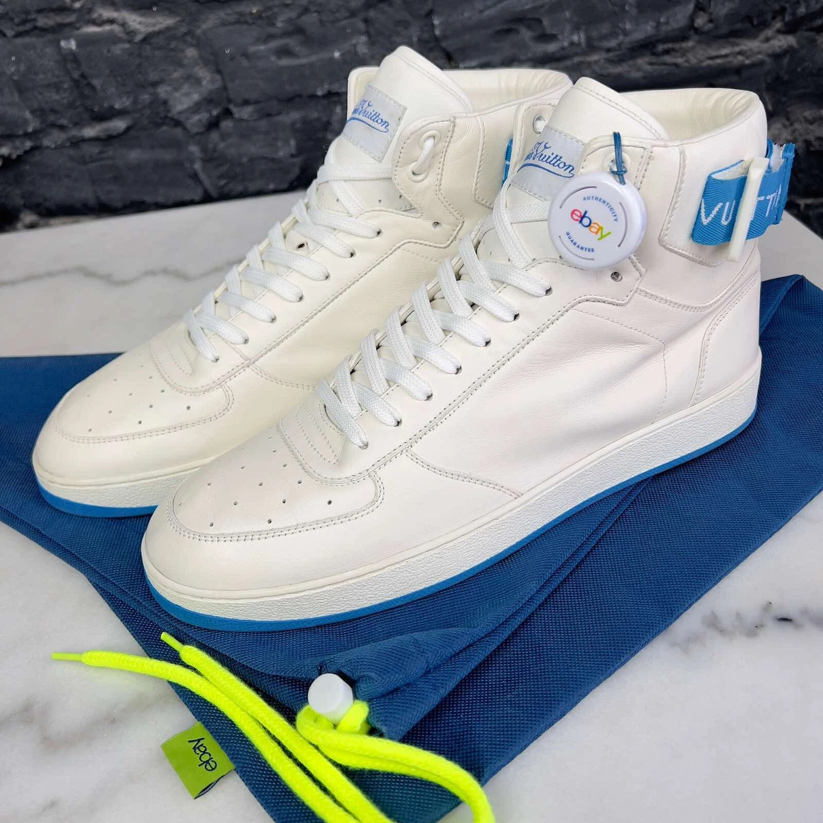 Louis Vuitton White/Blue Leather Rivoli High Top Sneakers Size 42 Louis  Vuitton