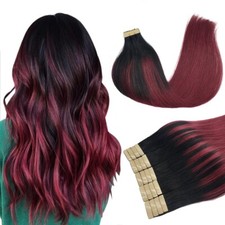 20pcs 50g Hair Extensions Tape in Ombre Jet Black to Red Remy Tape in Human Hair