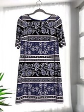 Eliza J Printed Shift Dress Blue Black White Size 6  Classic Career Office