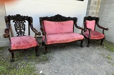 KARPEN MAHOGANY CARVED 3 PC. PARLOR SET