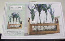 Home Essentials Fiddle + Fern Decorative Wood Caddy, 4 Glass Bottles & Flowers