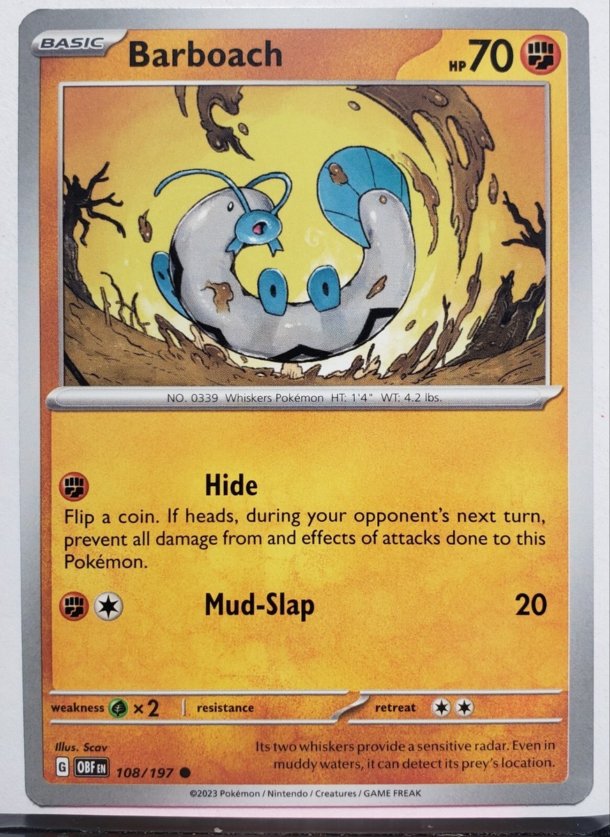 Barboach 108/197 NM / M Obsidian Flames Pokemon Card $2 Combined