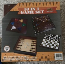 REAL WOOD GAMES-10 IN 1 GAME SET - Family Fun-Excellent Condition - 6 yrs +
