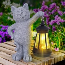 Solar Cat Garden Statue with LED Lights, Outdoor Garden Decor Figurines for Y...