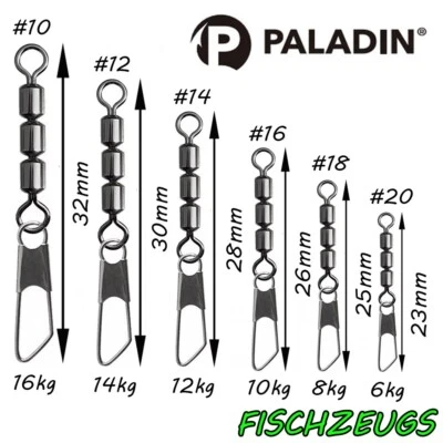 Paladin 3-fach Spiro Wirbel Karabiner Anti Schnurdrall Forelle 6-16kg Gunsmoke