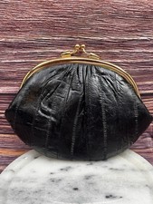 Black Eel Skin Double Coin Change Purse with Kiss Lock