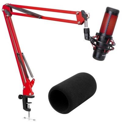 HyperX QuadCast Boom Arm - Upgraded Red Boom Arm with Windscreen, Sound Insul...