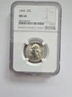 1944 P MS66 SILVER WASHINGTON QUARTER GRADED NGC 25C D MINT   90% AG COIN