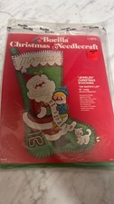 Vintage Bucilla Felt Christmas Stocking Kit 2813 - On Santa's Lap